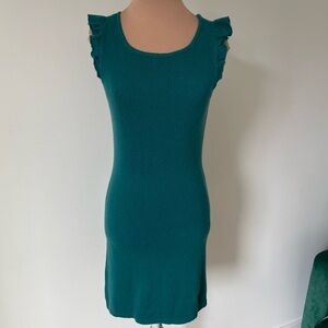 Dakota Martin Green Cashmere Knit Ruffle Trim Sleeveless Scoop Neck Dress Sz XS